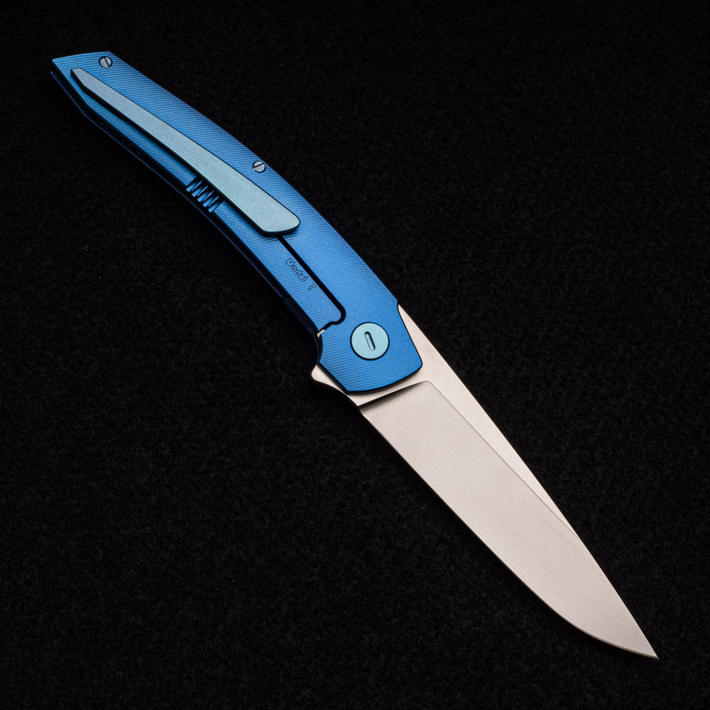 Hog House Knives Model T – M390 BLADE – BLUE TI W- GREEN