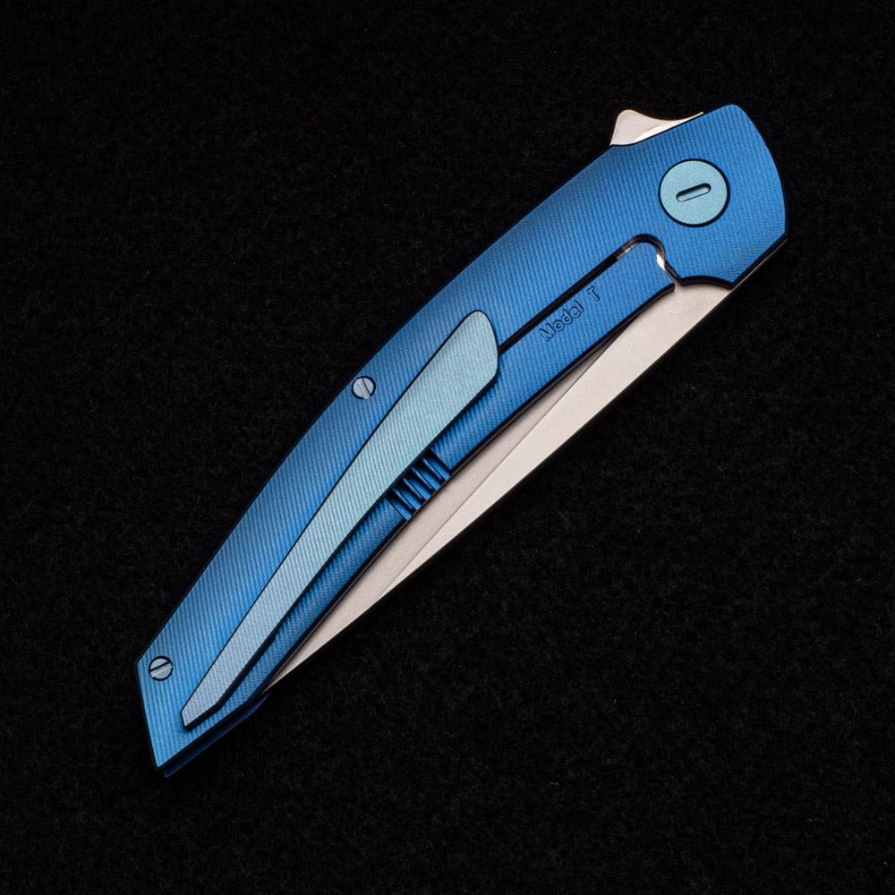 Hog House Knives Model T – M390 BLADE – BLUE TI W- GREEN