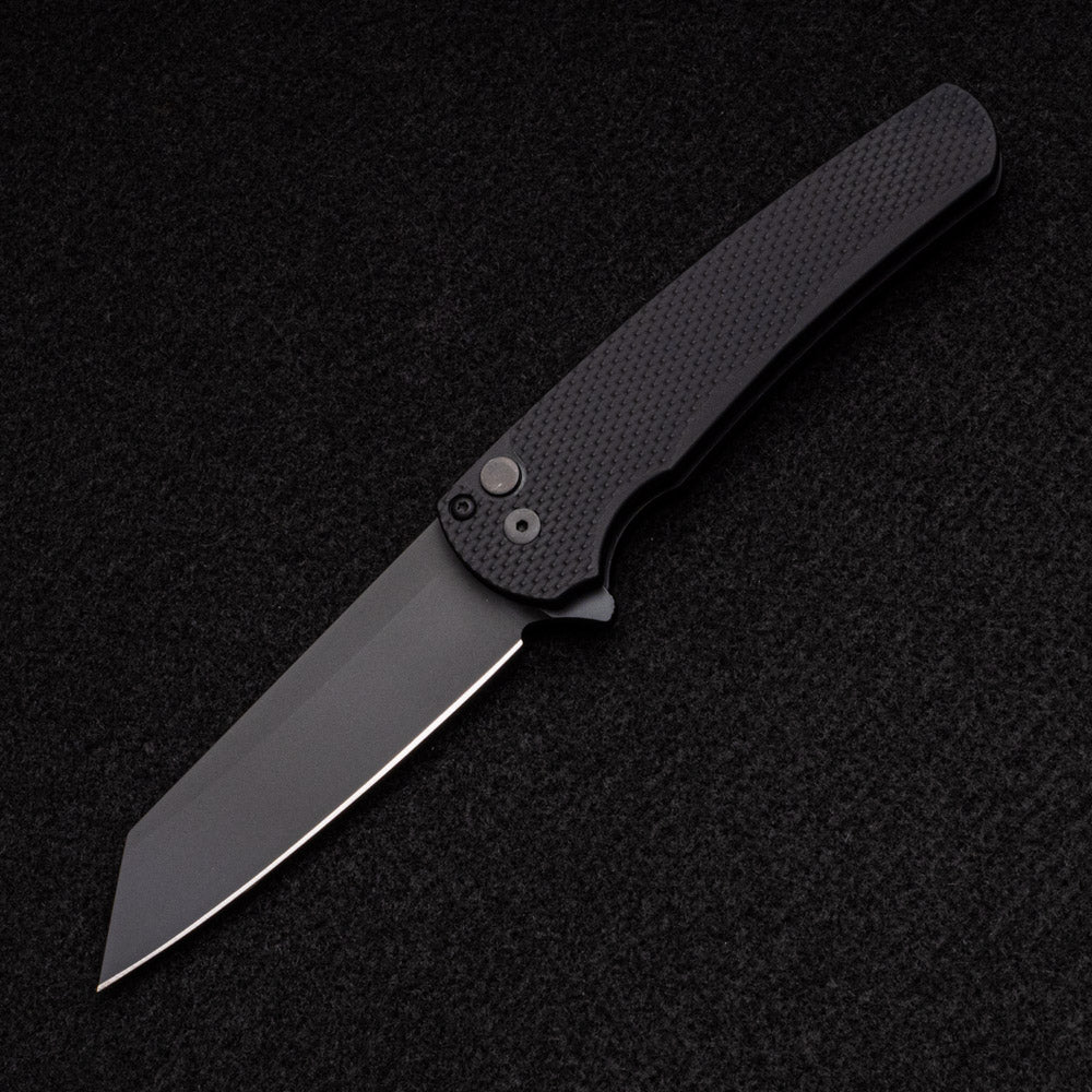 Pro-Tech Knives Malibu Flipper – Textured Black Aluminum Scales- Black DLC 20CV Reverse Tanto Blade