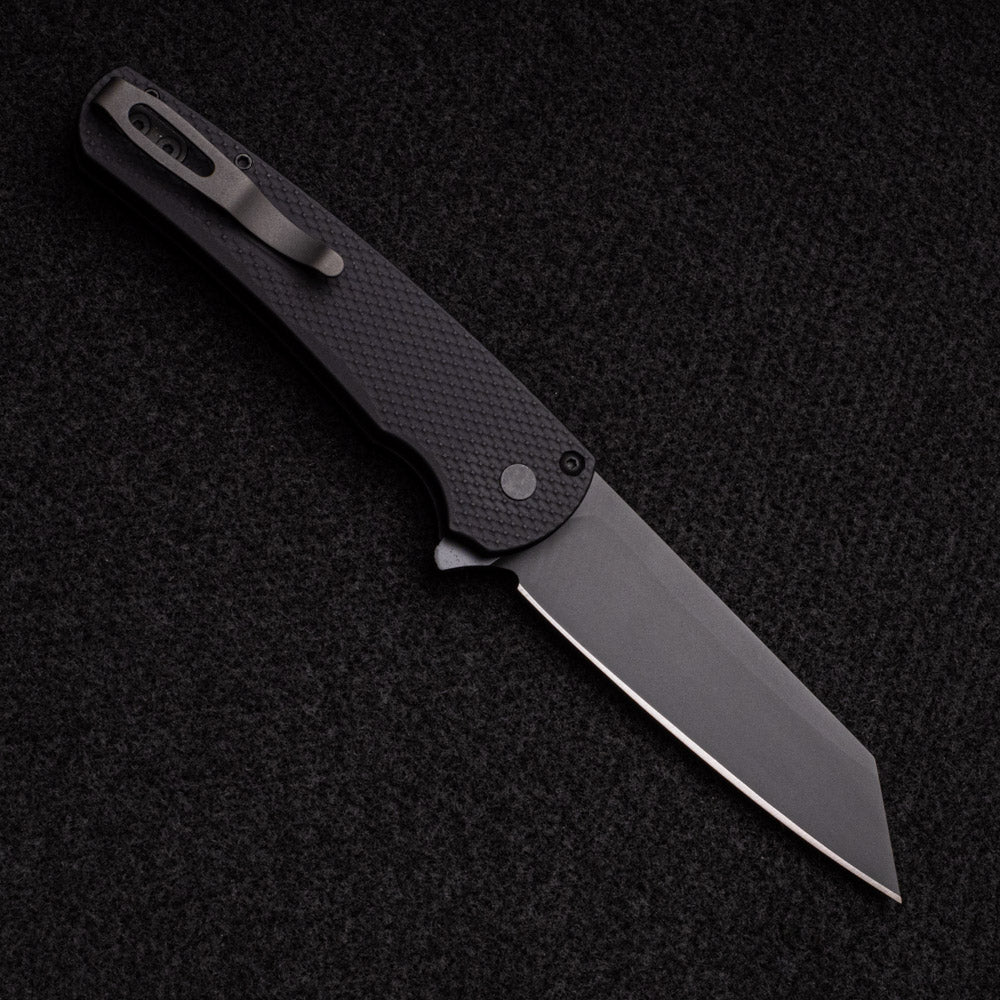 Pro-Tech Knives Malibu Flipper – Textured Black Aluminum Scales- Black DLC 20CV Reverse Tanto Blade