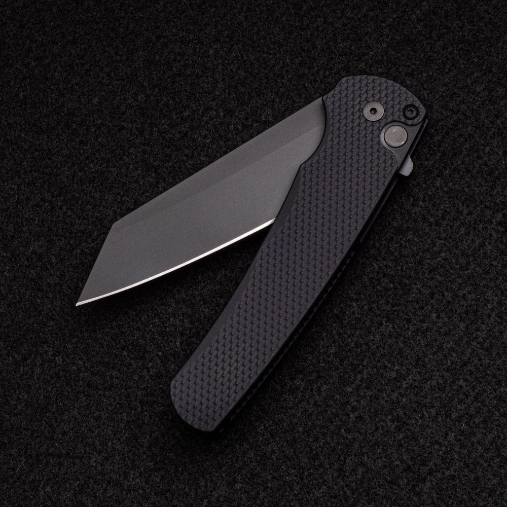 Pro-Tech Knives Malibu Flipper – Textured Black Aluminum Scales- Black DLC 20CV Reverse Tanto Blade