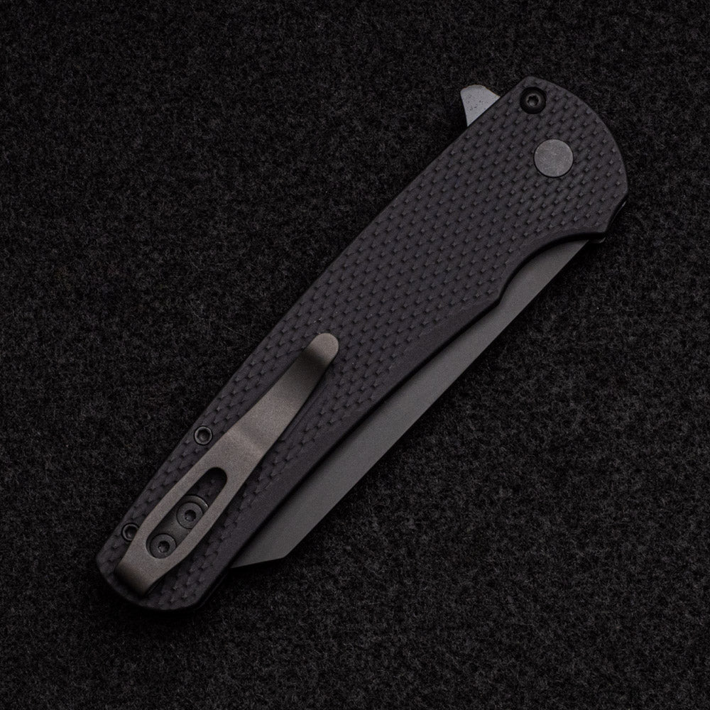 Pro-Tech Knives Malibu Flipper – Textured Black Aluminum Scales- Black DLC 20CV Reverse Tanto Blade