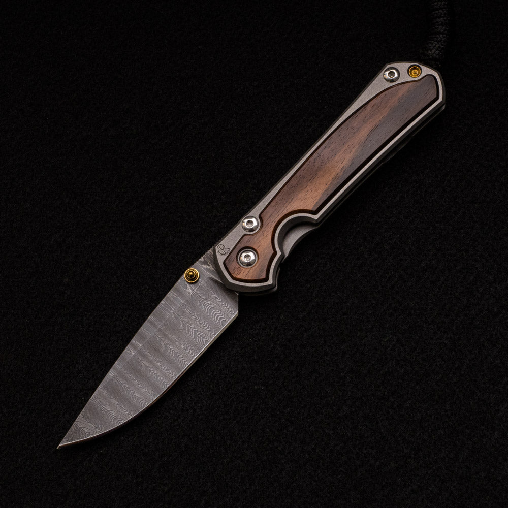 CHRIS REEVE SMALL SEBENZA 31 MACASSAR EBONY – LADDER BLADE – GOLD DOUBLE THUMB LUGS