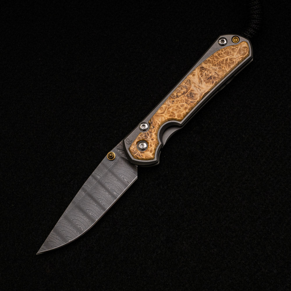 CHRIS REEVE SMALL SEBENZA 31 BOX ELDER INLAY – LADDER BLADE – GOLD DOUBLE THUMB LUGS