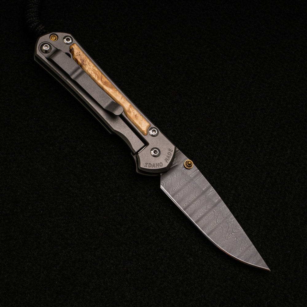 CHRIS REEVE SMALL SEBENZA 31 BOX ELDER INLAY – LADDER BLADE – GOLD DOUBLE THUMB LUGS