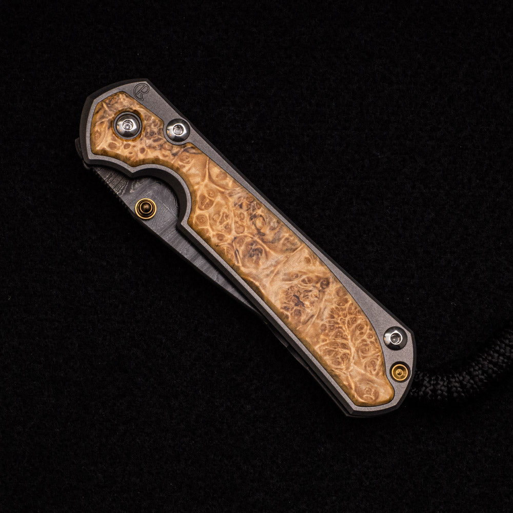 CHRIS REEVE SMALL SEBENZA 31 BOX ELDER INLAY – LADDER BLADE – GOLD DOUBLE THUMB LUGS