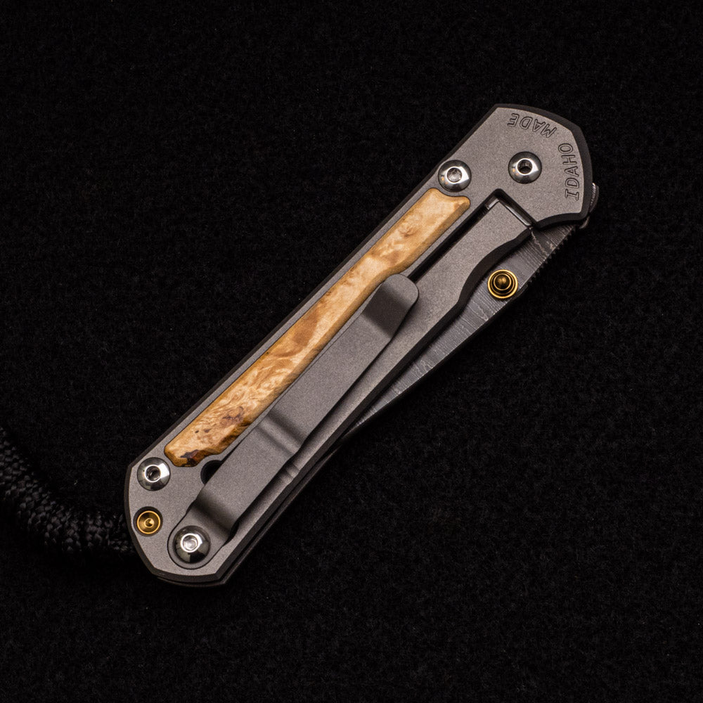 CHRIS REEVE SMALL SEBENZA 31 BOX ELDER INLAY – LADDER BLADE – GOLD DOUBLE THUMB LUGS