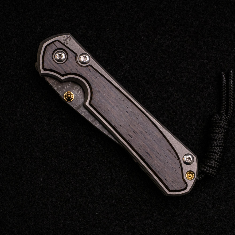 CHRIS REEVE SMALL SEBENZA 31 BOG OAK INLAY – LADDER BLADE – GOLD DOUBLE THUMB LUGS