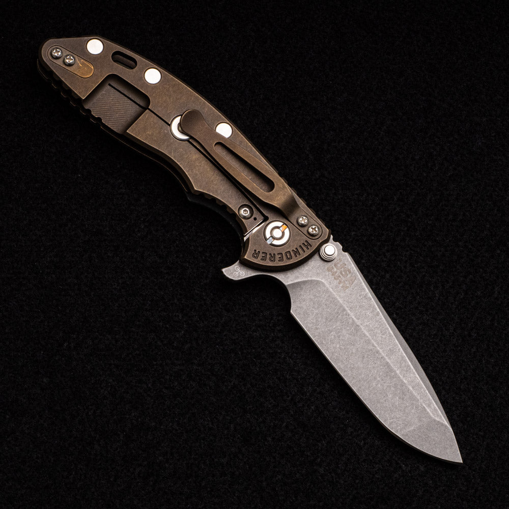 Hinderer Knives XM-18 3.5″ – S45VN Spanto – Tri-Way – Battle Bronze – Translucent Green G10