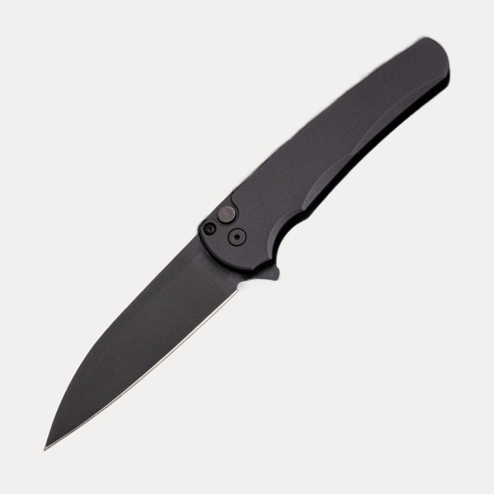 Pro-Tech Knives Malibu Flipper – Aluminum – Black – 20CV Wharncliffe Blade – DLC Black