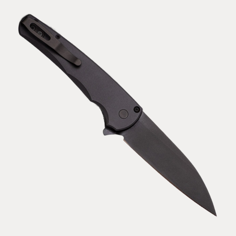 Pro-Tech Knives Malibu Flipper – Aluminum – Black – 20CV Wharncliffe Blade – DLC Black