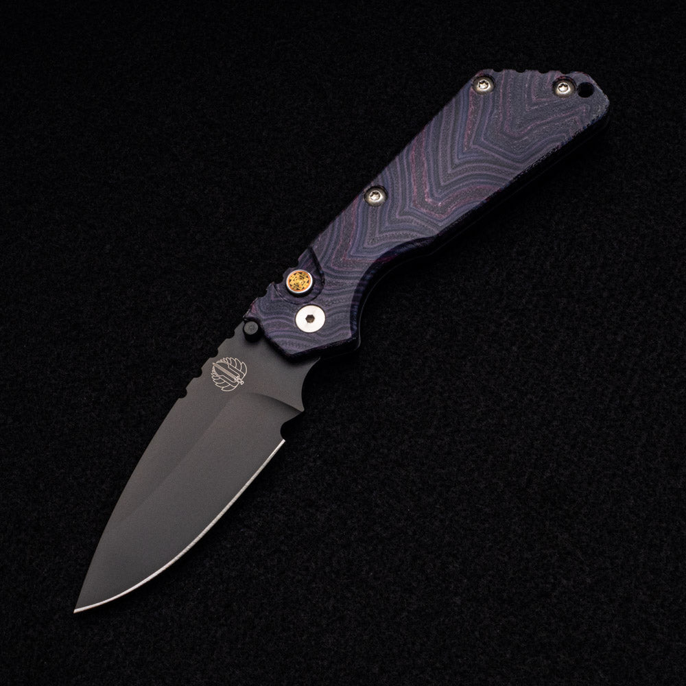 Pro-Tech Knives Strider SnG Auto - Micarta Handle - Black DLC 154CM Blade - Mosaic Button