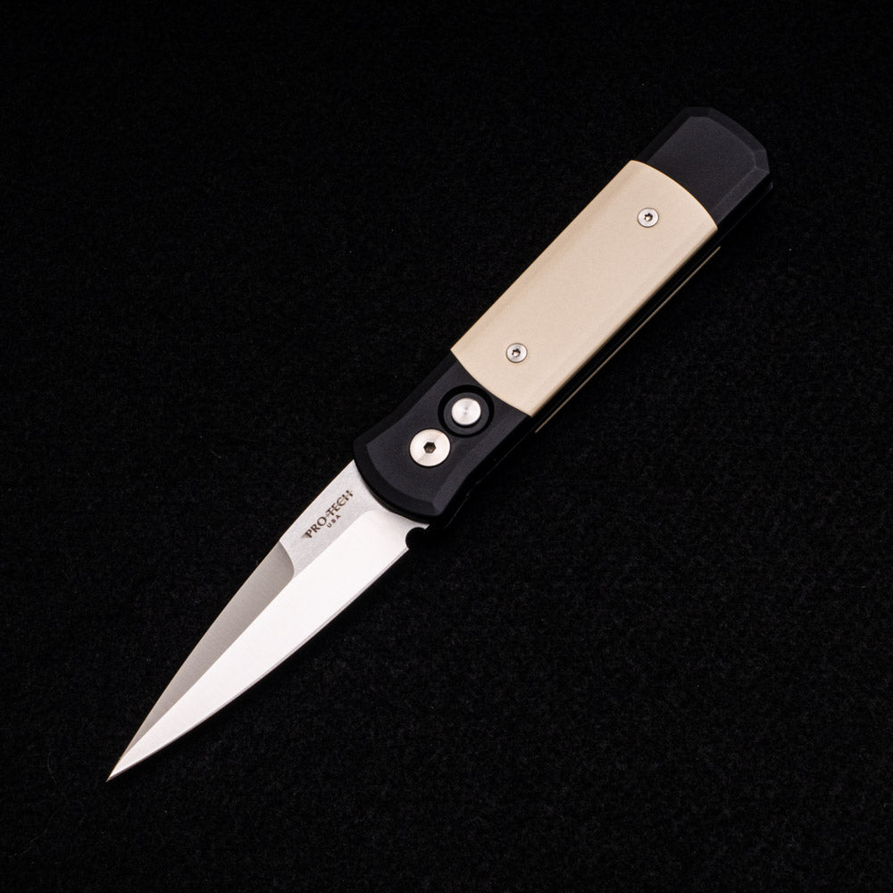 Pro-Tech Knives Godson – Tuxedo – Black Handle - Ivory Micarta – Satin 154CM Blade 751