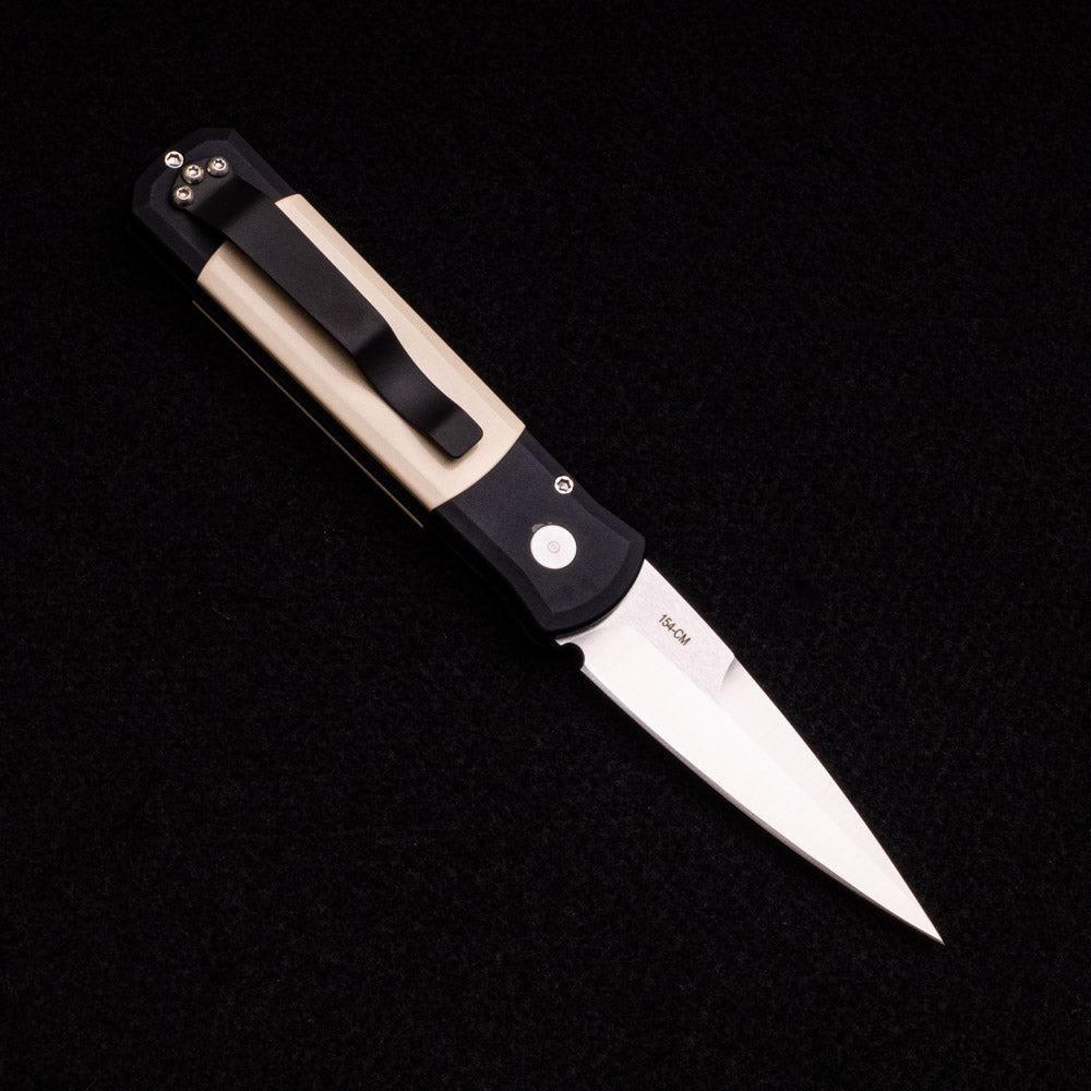 Pro-Tech Knives Godson – Tuxedo – Black Handle - Ivory Micarta – Satin 154CM Blade 751