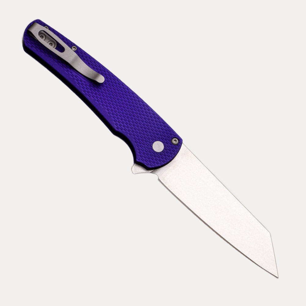 Pro-Tech Knives Malibu Flipper – Textured Purple Aluminum Scales- 20CV Stonewashed Reverse Tanto Blade 5205-PURP