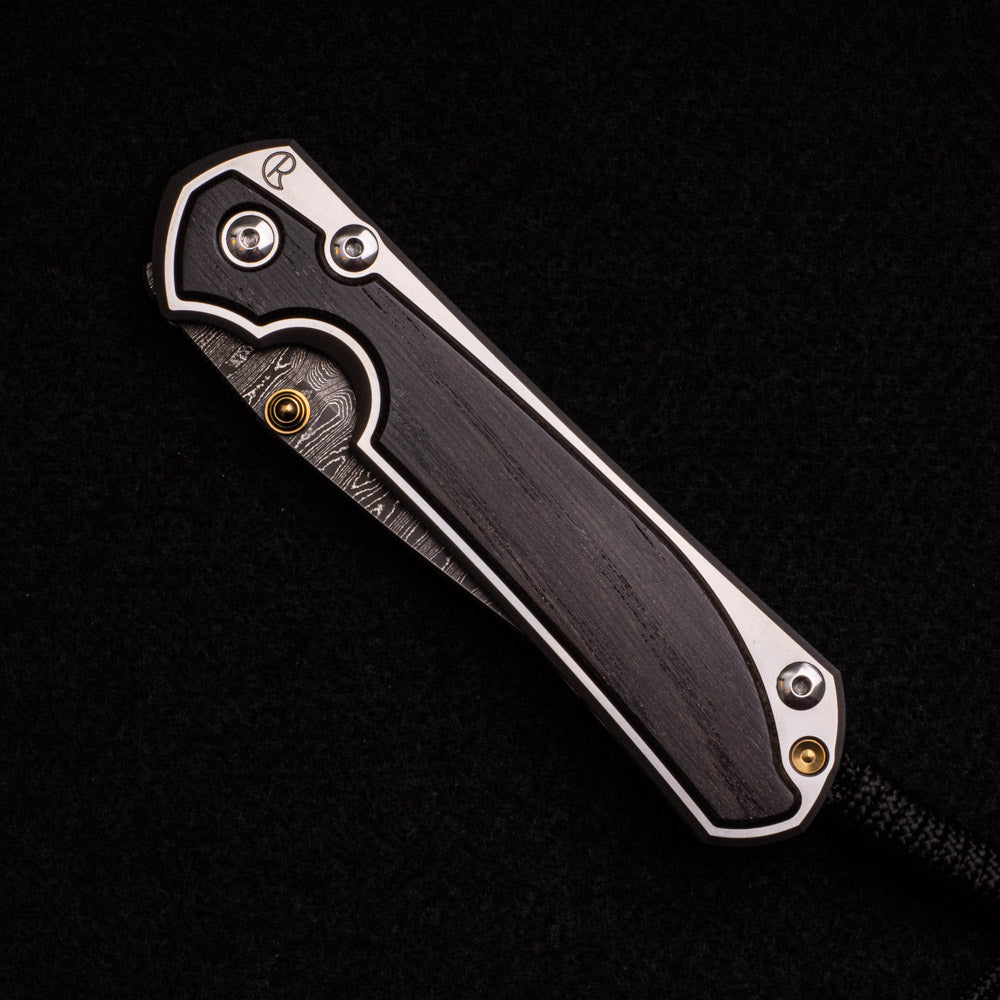 CHRIS REEVE LARGE SEBENZA 31 BOG OAK – LADDER BLADE – GOLD SINGLE THUMB LUG