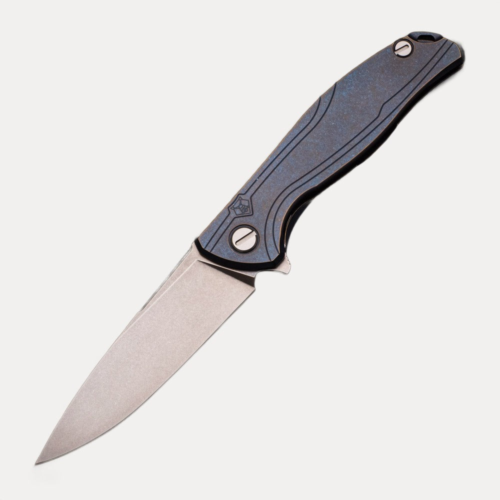 SHIROGOROV F95R – BLUE STONEWASH TITANIUM HANDLE – M390 BLADE – MRBS