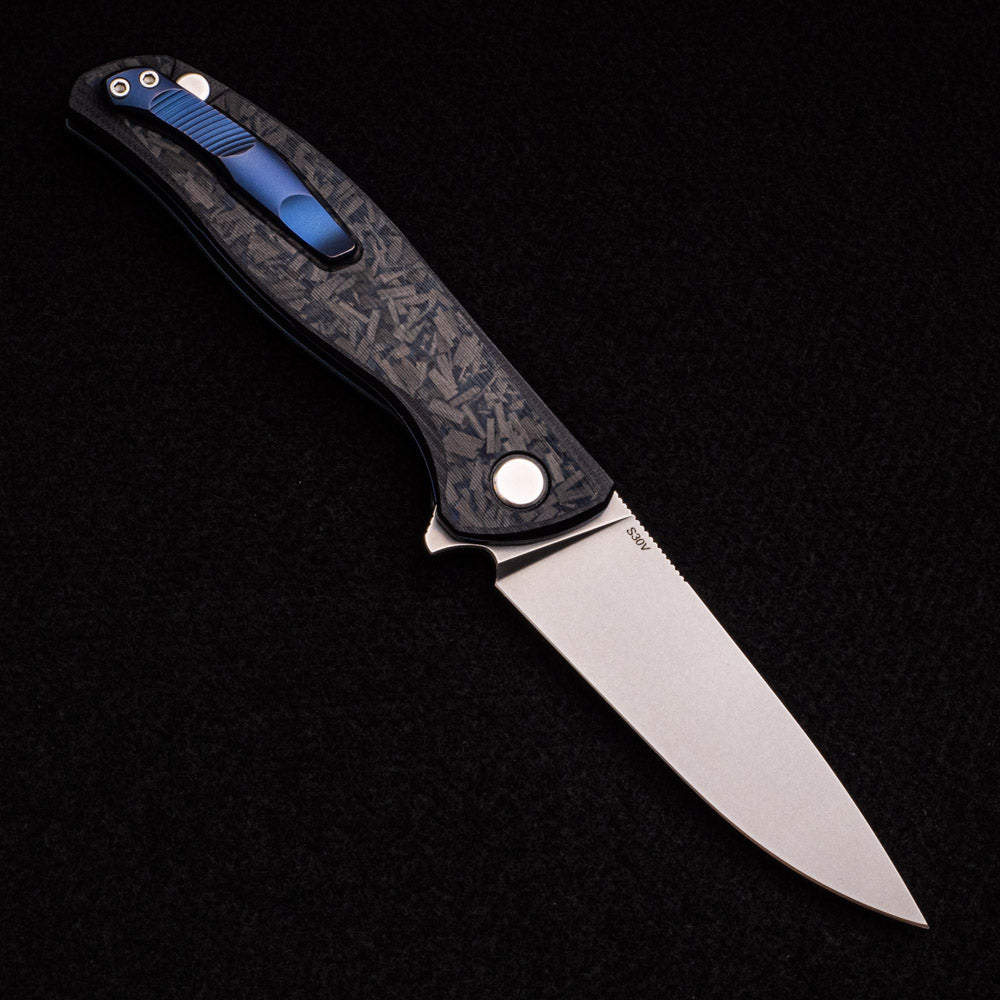 SHIROGOROV F3 – S30V FULL FLAT GRIND BLADE – AFTERMARKET CARBON FIBER HANDLE – SRB