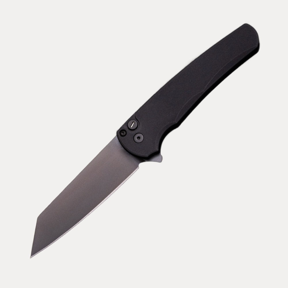 Pro-Tech Knives Malibu Flipper Operator – Black Aluminum Scales- Black DLC 20CV Reverse Tanto Blade – Tritium Inlay Button