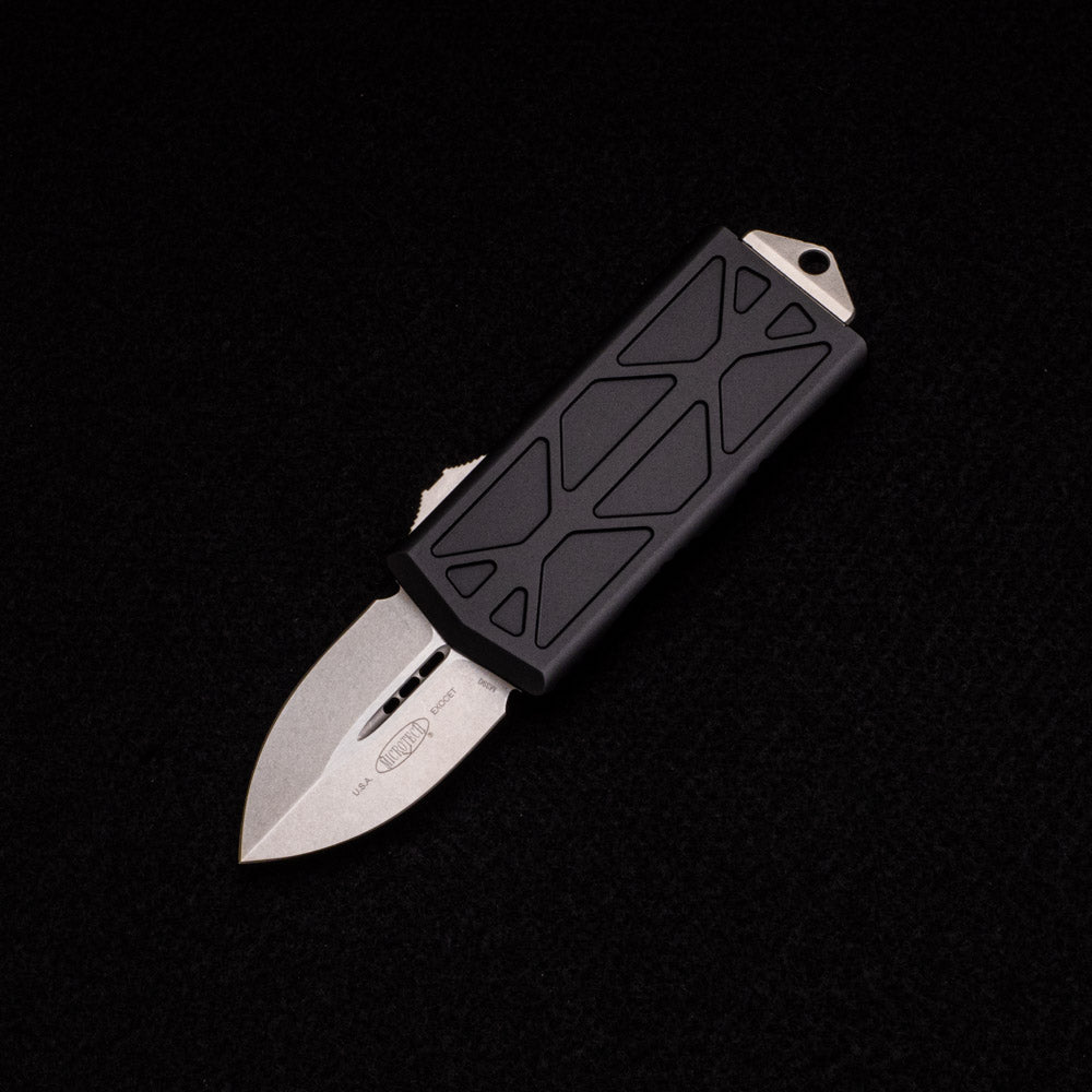 MICROTECH EXOCET - CA-LEGAL OTF KNIFE - BLACK MONEYCLIP D-E STONEWASH STANDARD 157-10