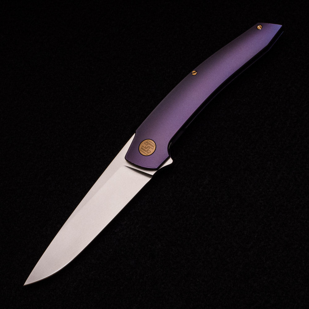 Hog House Knives Model T – RWL34 – PURPLE TI W- BRONZE