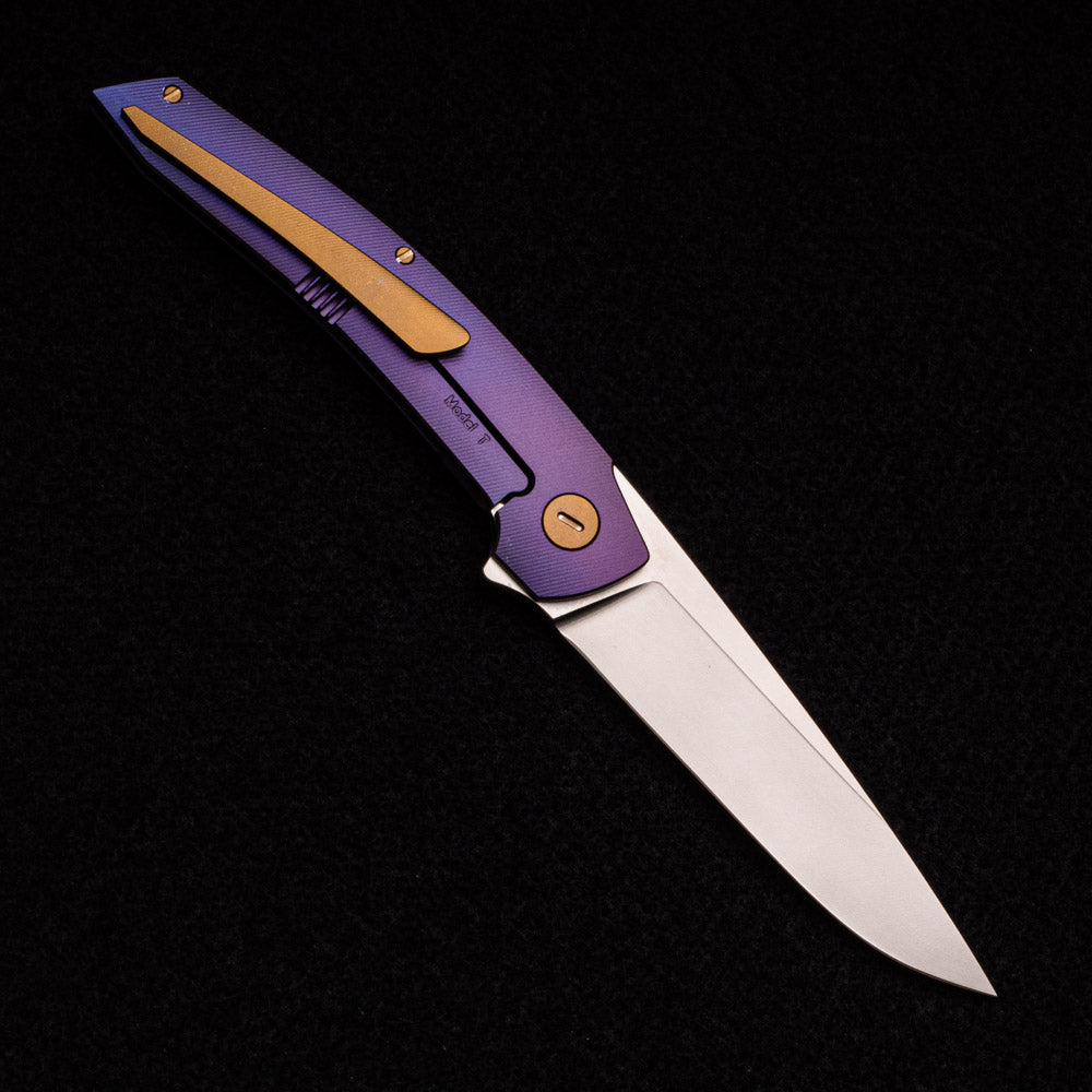 Hog House Knives Model T – RWL34 – PURPLE TI W- BRONZE