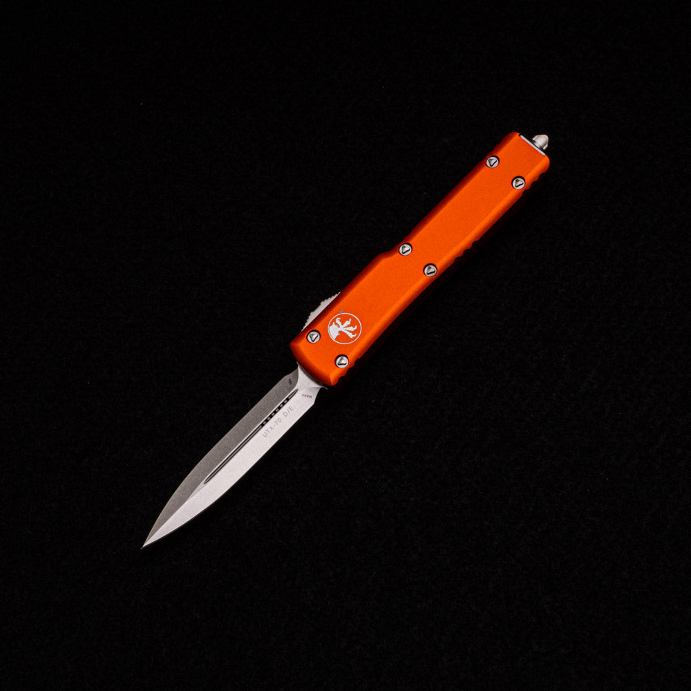 MICROTECH UTX-70 D-E ORANGE STONEWASH STANDARD – M390 BLADE – 147-10 OR