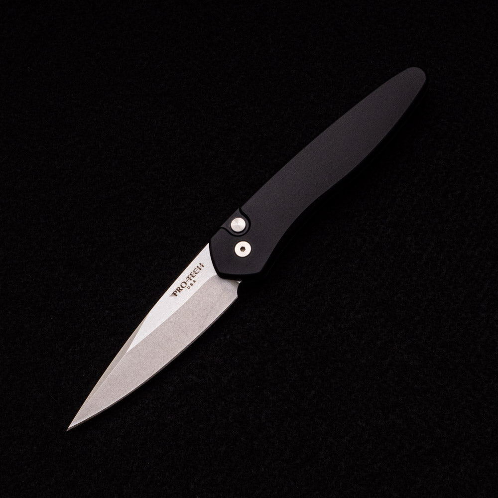 Pro-Tech Knives Newport – Black Aluminum Handle – Stonewash S35VN Blade 3405