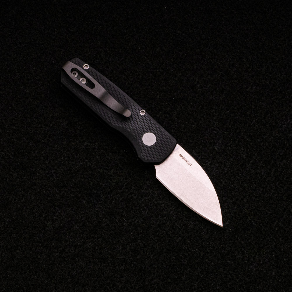 Pro-Tech Knives Runt 5 - Textured Black Aluminum Handle - Stonewash Magnacut Wharncliffe Blade - R5305