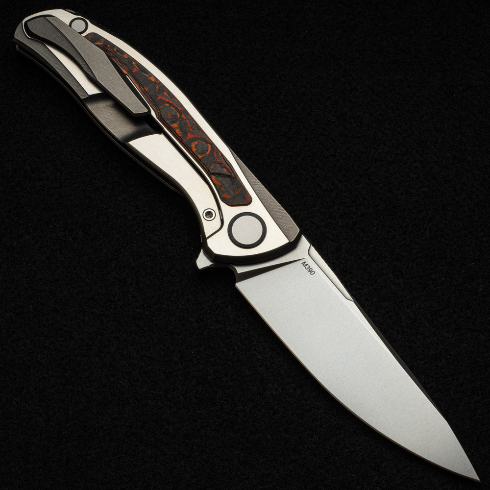 SHIROGOROV F95R NL - M390 BLADE - STONEWASHED TITANIUM HANDLE W- "MARS VALLEY" CARBON FIBER INLAY- MRBS