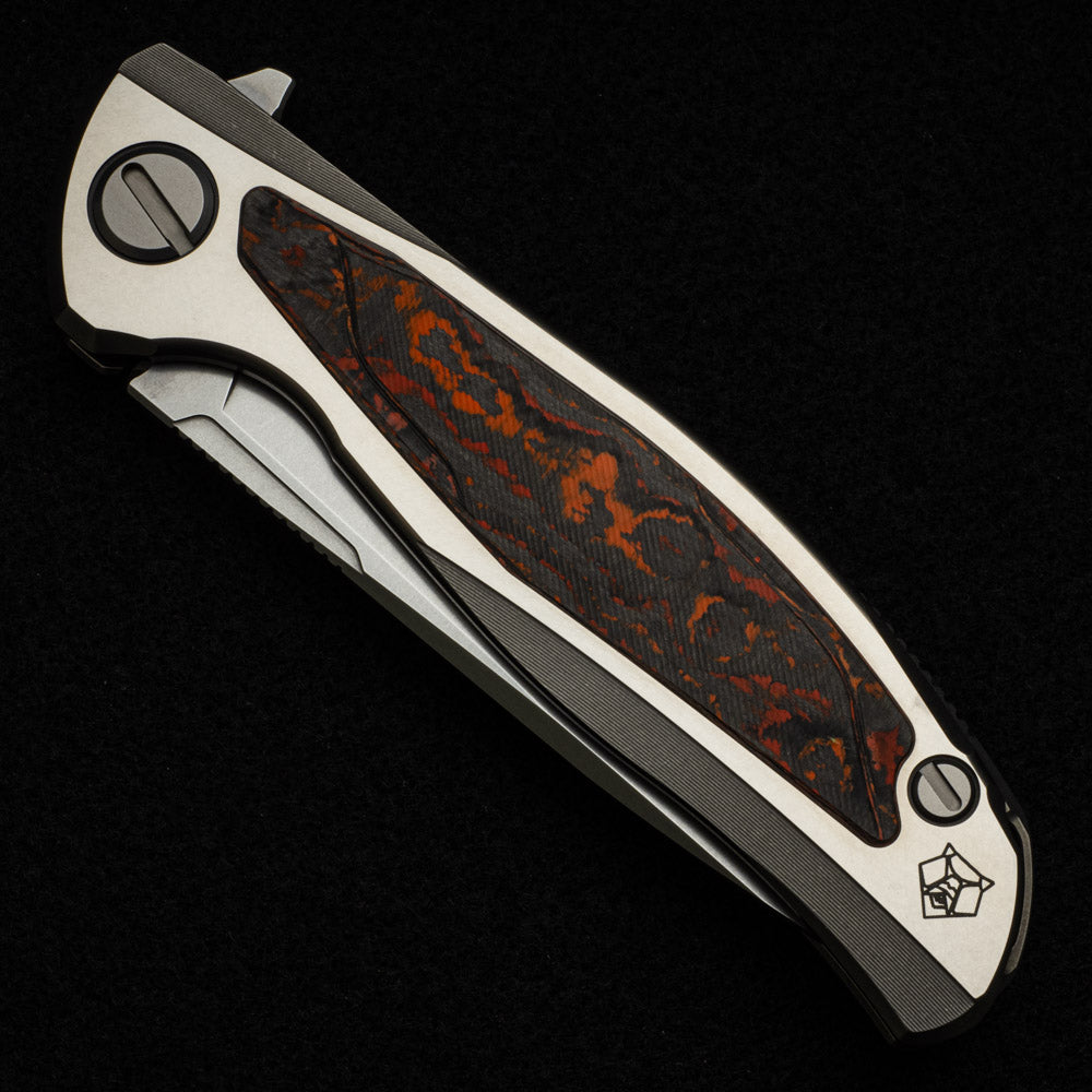 SHIROGOROV F95R NL - M390 BLADE - STONEWASHED TITANIUM HANDLE W- "MARS VALLEY" CARBON FIBER INLAY- MRBS