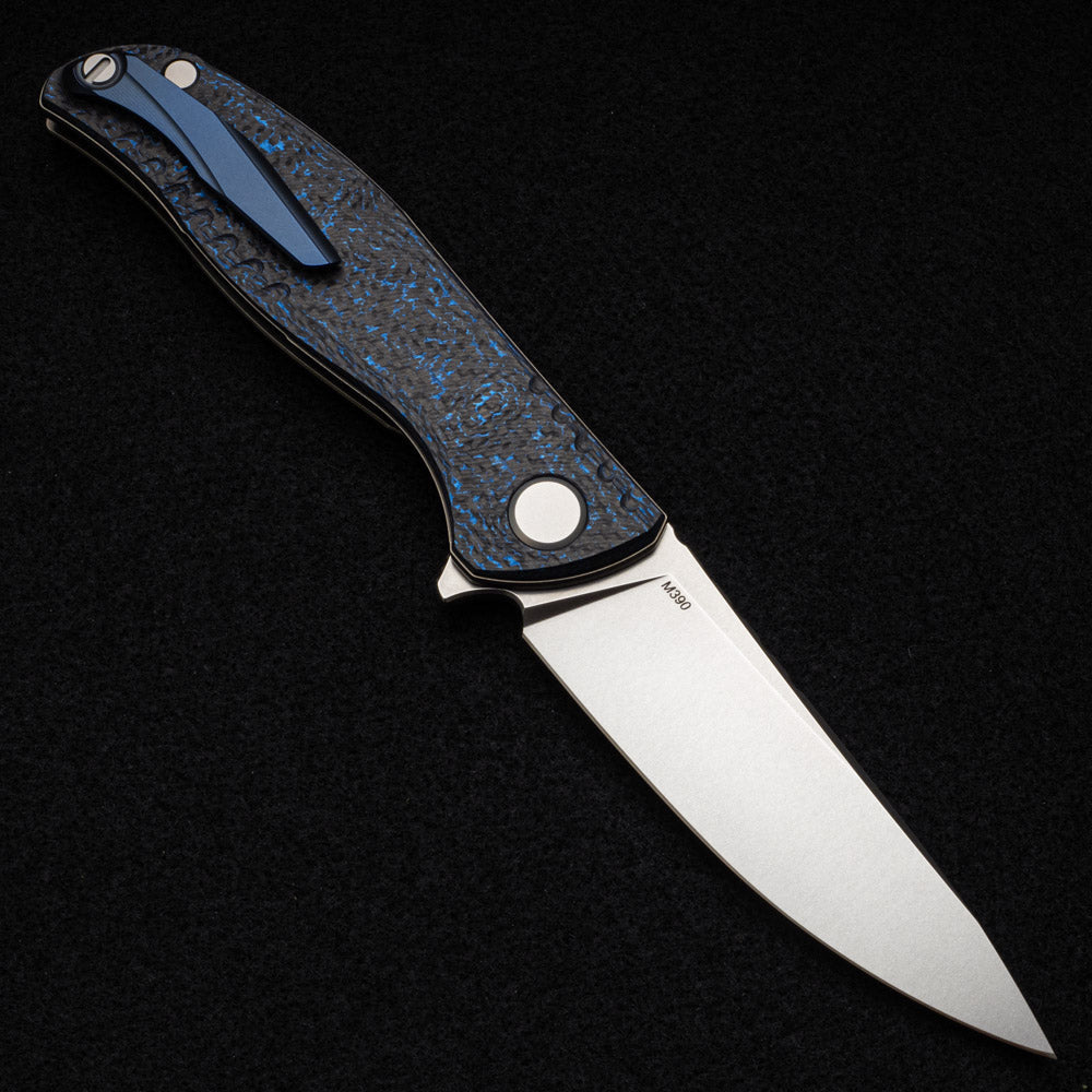 SHIROGOROV F3 NS – M390 Blade – Blue Carbon Fiber Handle – MRBS