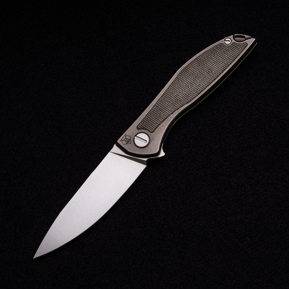 Shirogorov NeOn NL – ELMAX BLADE – TITANIUM HANDLE W- GREEN MICARTA INLAY – MRBS