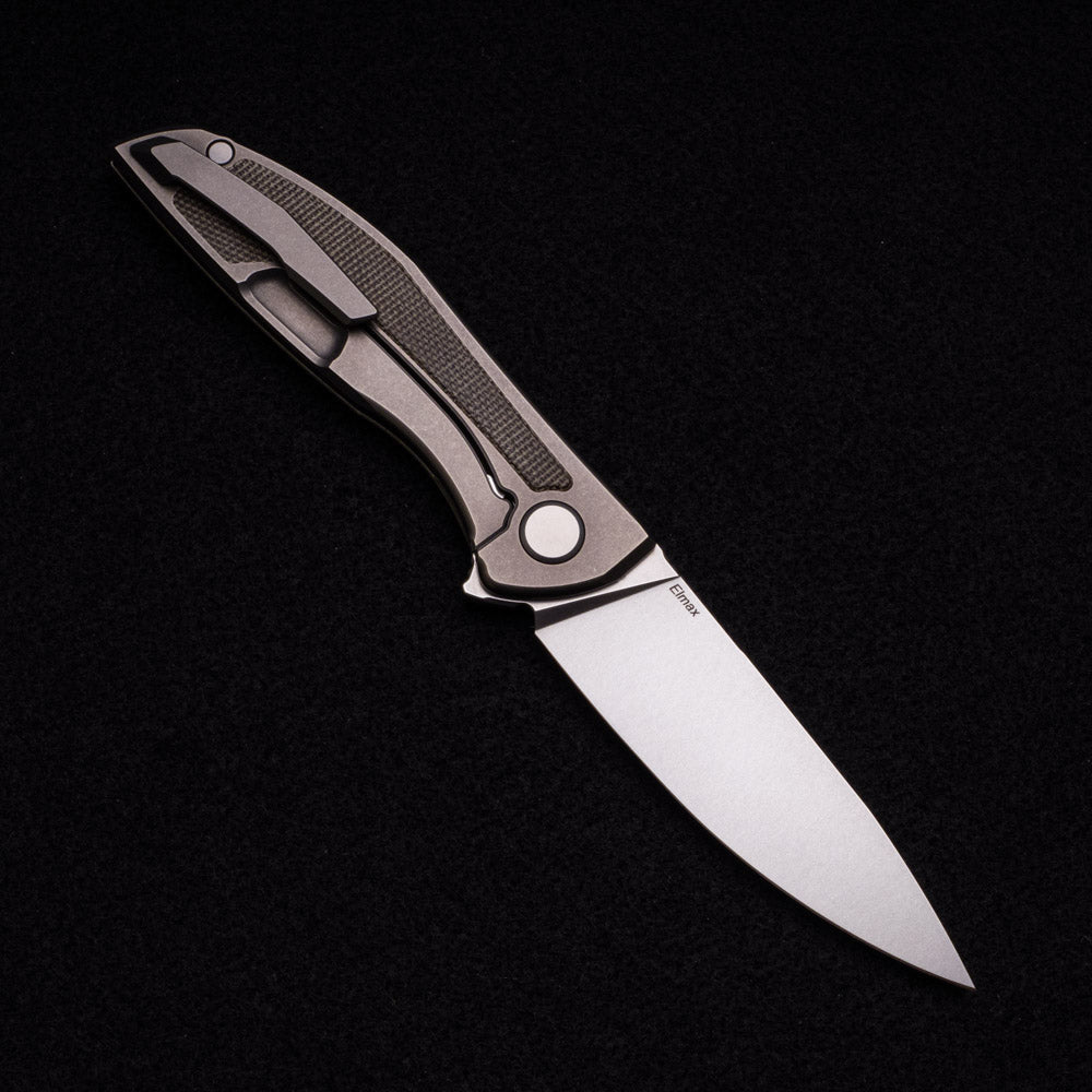 Shirogorov NeOn NL – ELMAX BLADE – TITANIUM HANDLE W- GREEN MICARTA INLAY – MRBS