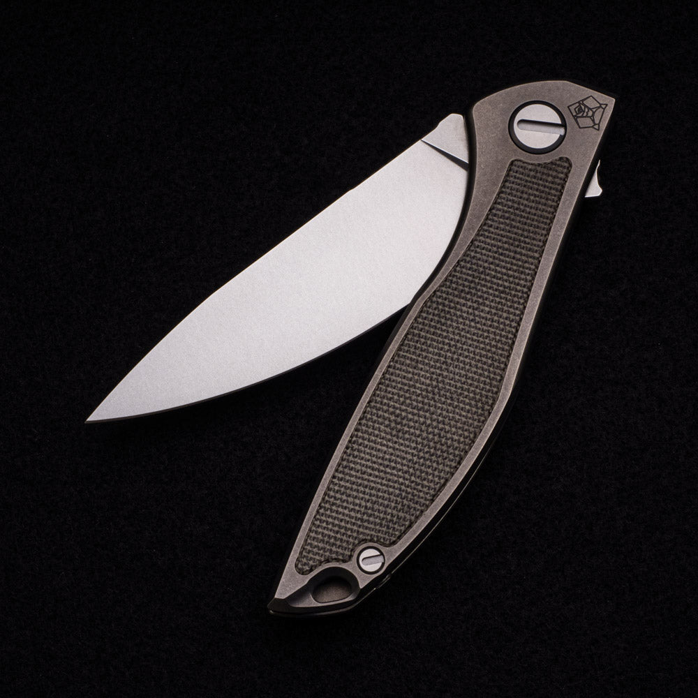 Shirogorov NeOn NL – ELMAX BLADE – TITANIUM HANDLE W- GREEN MICARTA INLAY – MRBS