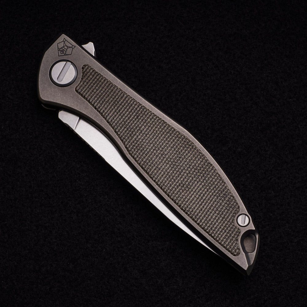 Shirogorov NeOn NL – ELMAX BLADE – TITANIUM HANDLE W- GREEN MICARTA INLAY – MRBS