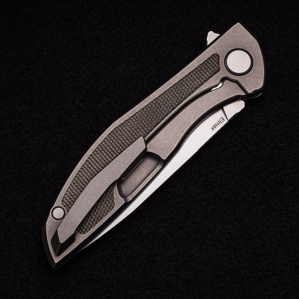 Shirogorov NeOn NL – ELMAX BLADE – TITANIUM HANDLE W- GREEN MICARTA INLAY – MRBS