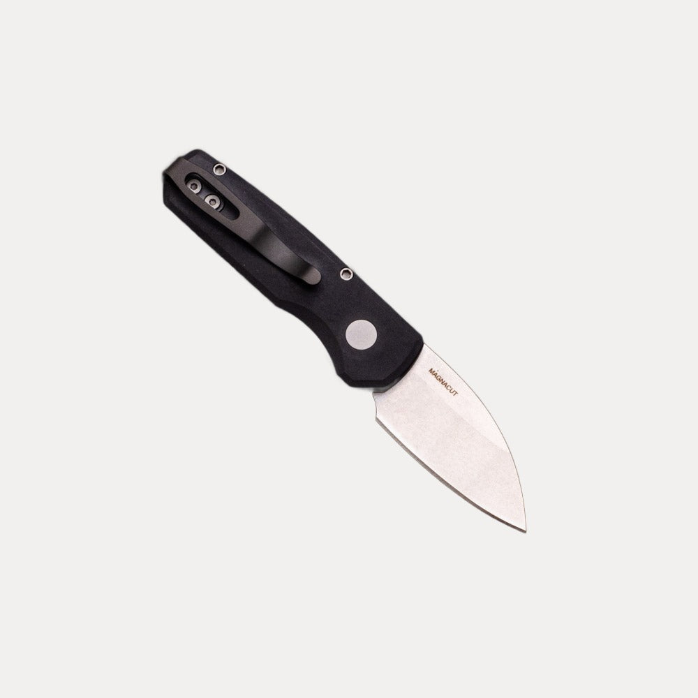 Pro-Tech Knives Runt 5 - Black Aluminum Handle - Stonewash Magnacut Wharncliffe Blade - R5301