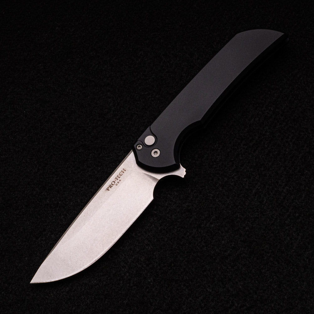 Pro-Tech Knives Mordax – Solid Black Aluminum Handle – Stonewash Magnacut Blade – MX101