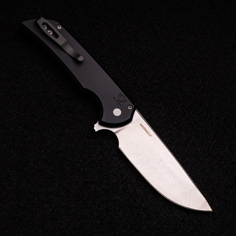 Pro-Tech Knives Mordax – Solid Black Aluminum Handle – Stonewash Magnacut Blade – MX101