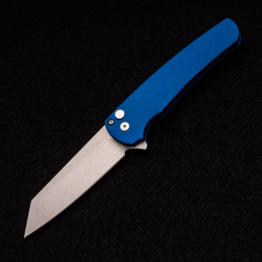 Pro-Tech Knives Malibu Flipper – Blue Aluminum Handle – 20CV Reverse Tanto Blade