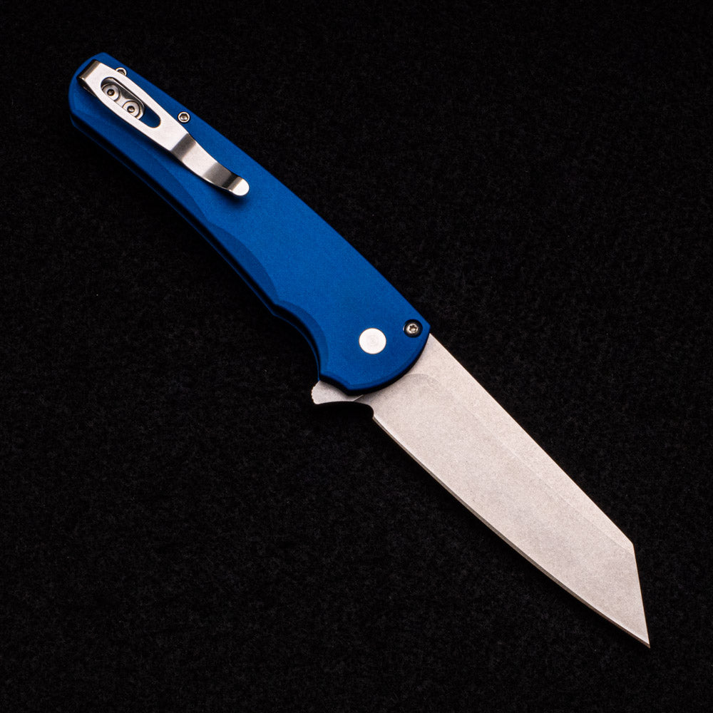 Pro-Tech Knives Malibu Flipper – Blue Aluminum Handle – 20CV Reverse Tanto Blade