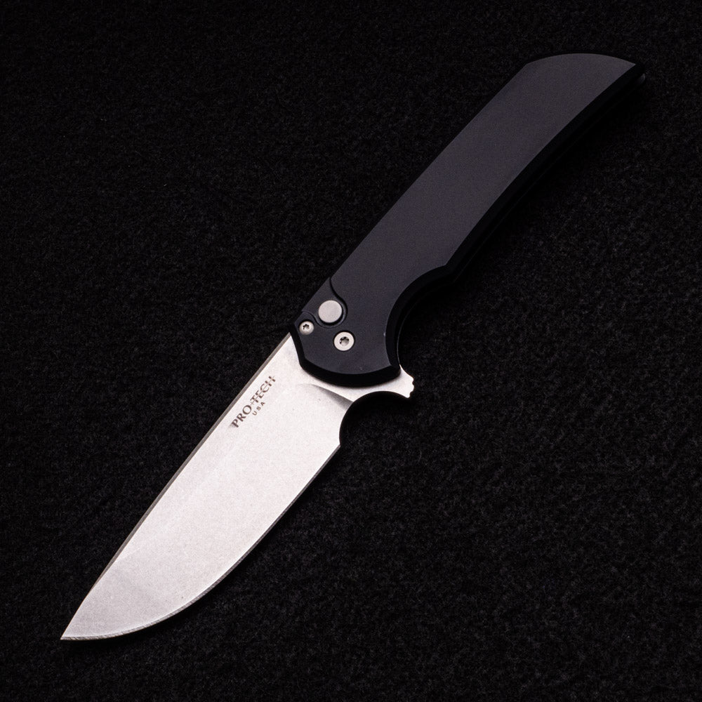 Pro-Tech Knives Mordax – Solid Black Aluminum Handle – Stonewash Magnacut Blade – MX101