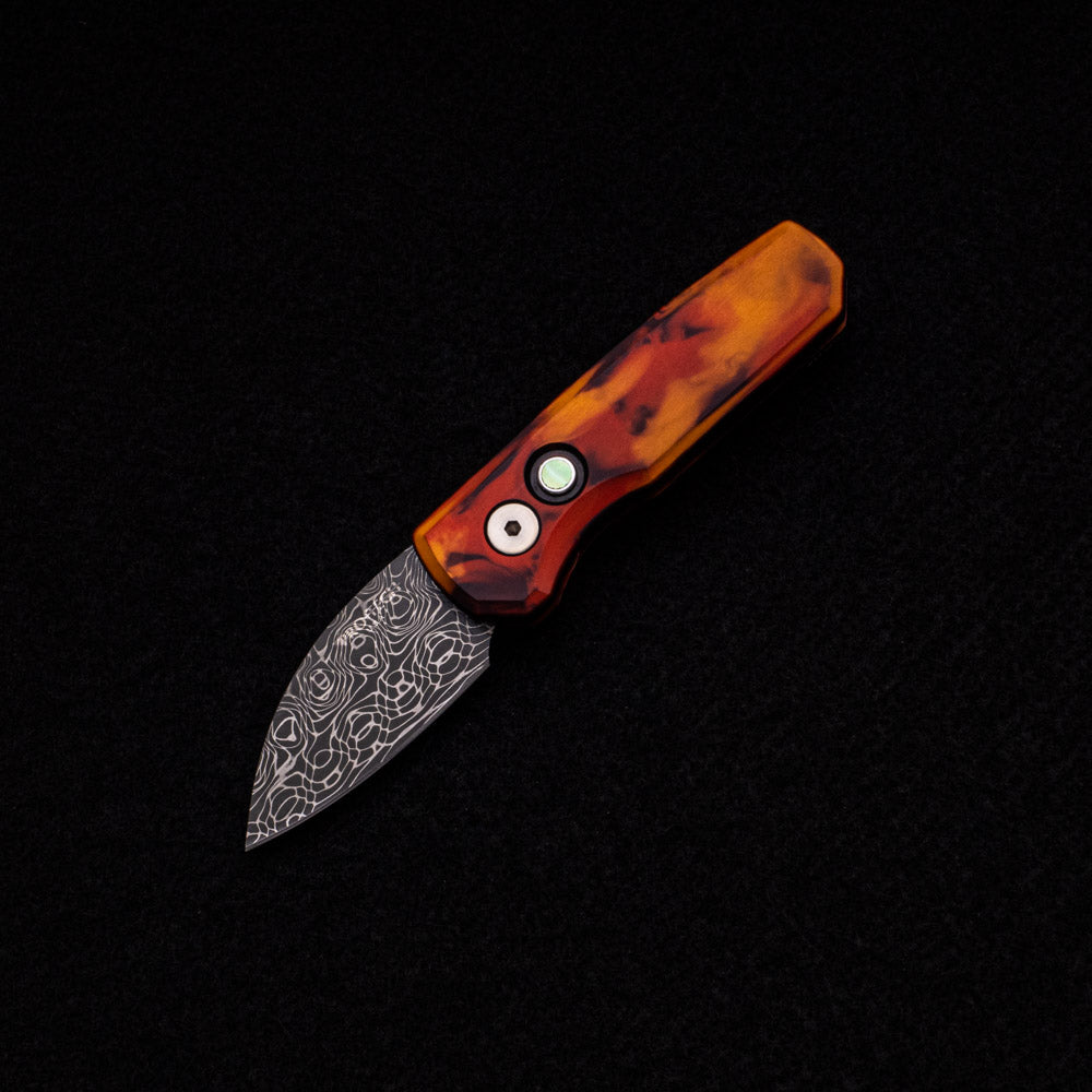 Pro-Tech Knives Runt 5 Auto – Custom “Del Fuego” Anodized Handle – Pearl Button – Vegas Forge Blade R5301-DF