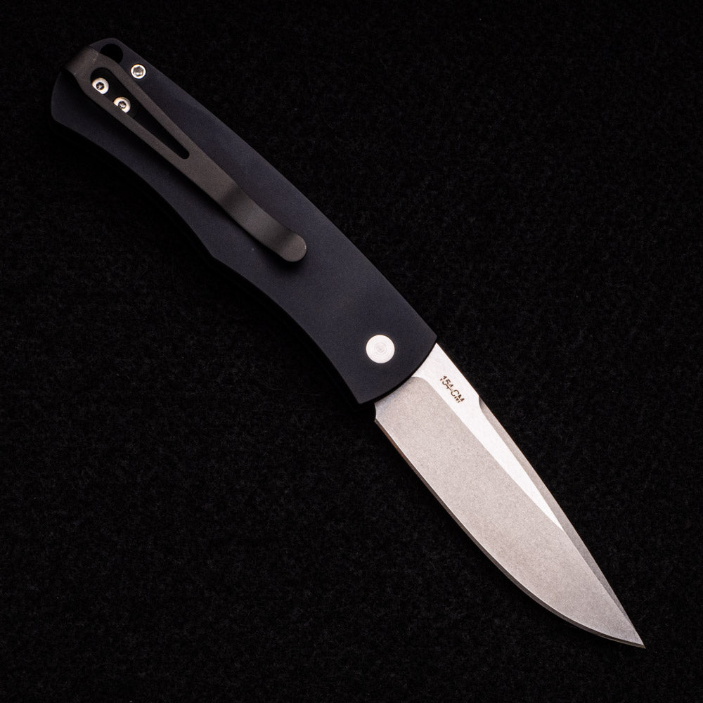 Pro-Tech Knives “Whiskers” Design – Tuxedo Black Handle – Ivory Micarta – Stonewash Blade BR-1.51