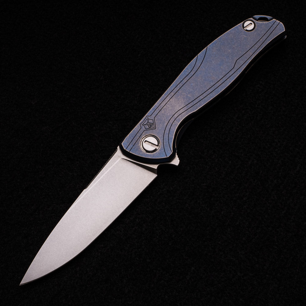 SHIROGOROV F95R – BLUE STONEWASH TITANIUM HANDLE – M390 BLADE – MRBS