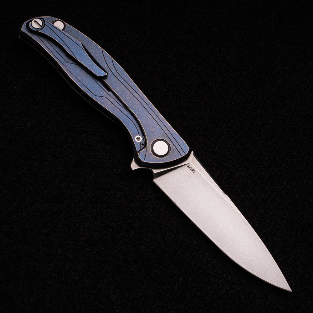 SHIROGOROV F95R – BLUE STONEWASH TITANIUM HANDLE – M390 BLADE – MRBS