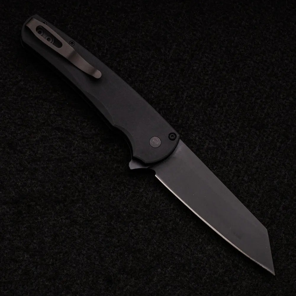 Pro-Tech Knives Malibu Flipper Operator – Black Aluminum Scales- Black DLC 20CV Reverse Tanto Blade – Tritium Inlay Button