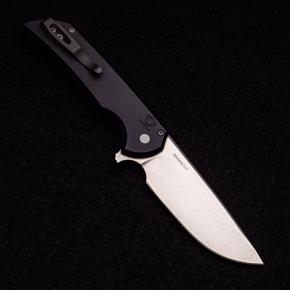 Pro-Tech Knives Mordax – Solid Black Aluminum Handle – Stonewash Magnacut Blade – MX101