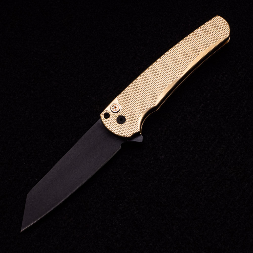 Pro-Tech Knives Malibu Flipper Limited – Textured Bronze AL Handle- DLC Black 20CV Reverse Tanto Blade – Mosaic Button